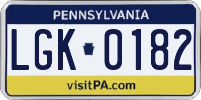 PA license plate LGK0182