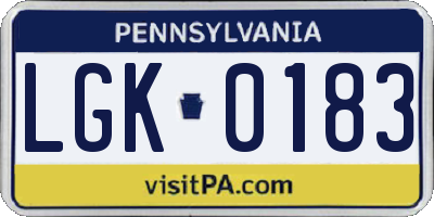 PA license plate LGK0183