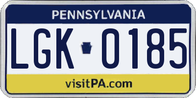 PA license plate LGK0185