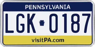 PA license plate LGK0187