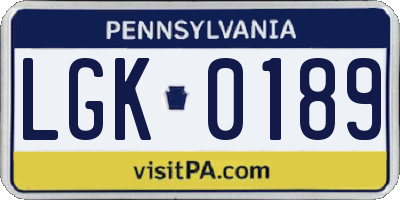 PA license plate LGK0189