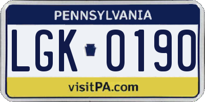 PA license plate LGK0190