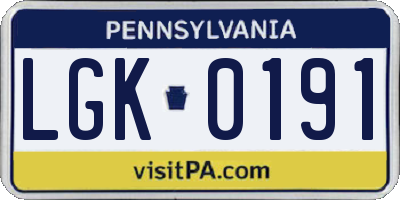 PA license plate LGK0191