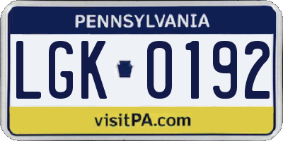 PA license plate LGK0192