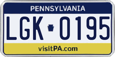 PA license plate LGK0195