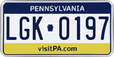 PA license plate LGK0197