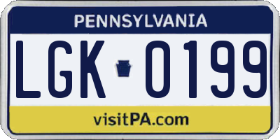 PA license plate LGK0199
