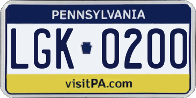 PA license plate LGK0200