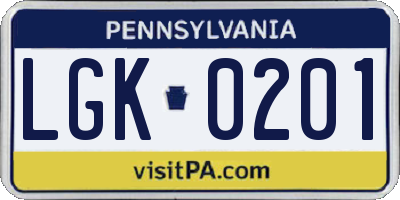 PA license plate LGK0201