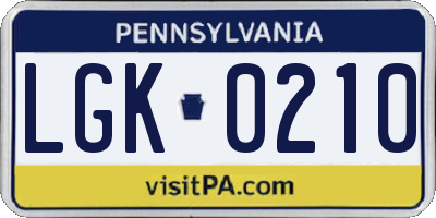 PA license plate LGK0210