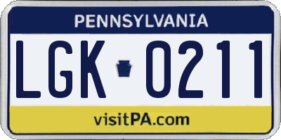 PA license plate LGK0211