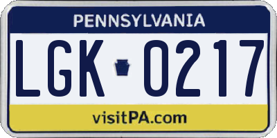 PA license plate LGK0217