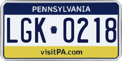 PA license plate LGK0218