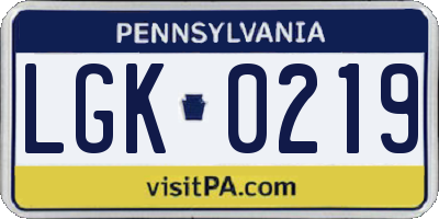PA license plate LGK0219