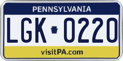 PA license plate LGK0220