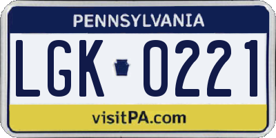PA license plate LGK0221