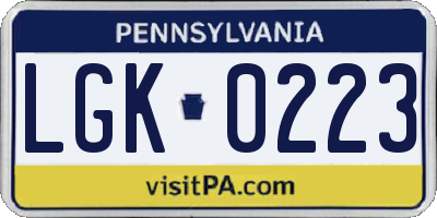 PA license plate LGK0223