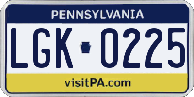 PA license plate LGK0225