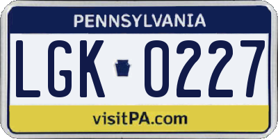 PA license plate LGK0227