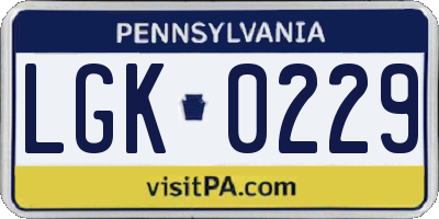 PA license plate LGK0229