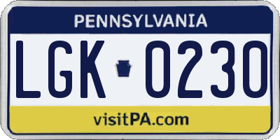PA license plate LGK0230
