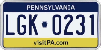 PA license plate LGK0231