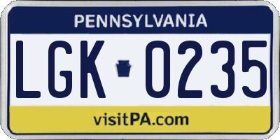 PA license plate LGK0235