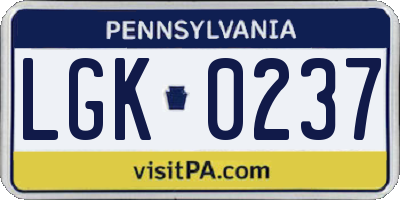 PA license plate LGK0237