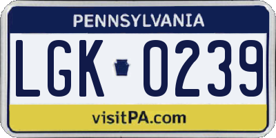 PA license plate LGK0239