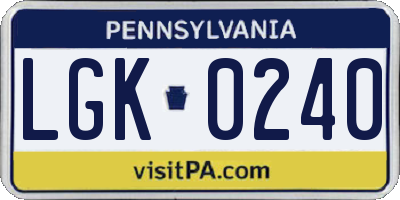 PA license plate LGK0240