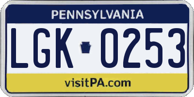 PA license plate LGK0253