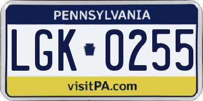 PA license plate LGK0255