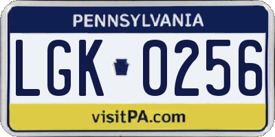 PA license plate LGK0256