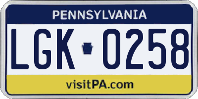 PA license plate LGK0258