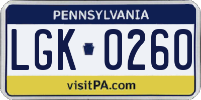 PA license plate LGK0260