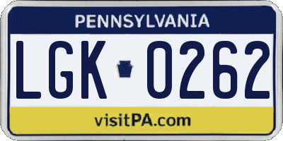 PA license plate LGK0262
