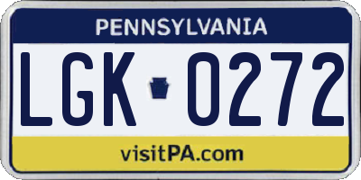 PA license plate LGK0272