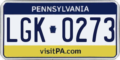 PA license plate LGK0273