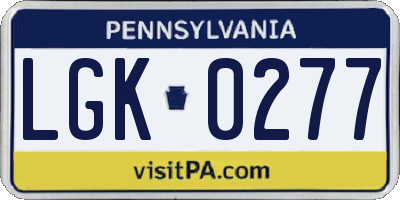 PA license plate LGK0277