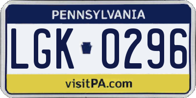 PA license plate LGK0296