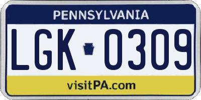 PA license plate LGK0309