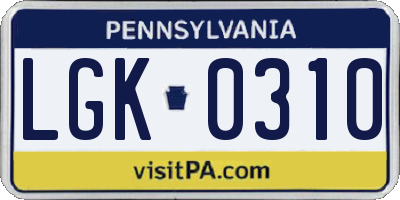 PA license plate LGK0310