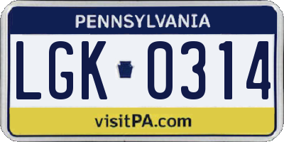 PA license plate LGK0314