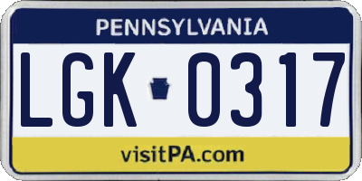 PA license plate LGK0317