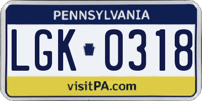 PA license plate LGK0318