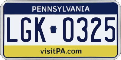 PA license plate LGK0325