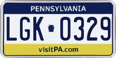 PA license plate LGK0329
