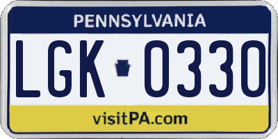 PA license plate LGK0330