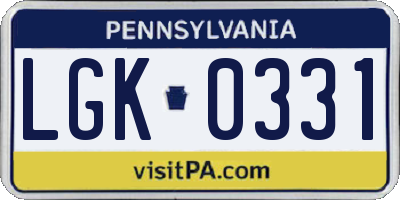PA license plate LGK0331