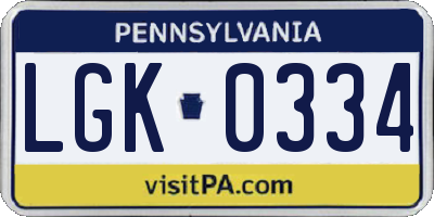 PA license plate LGK0334